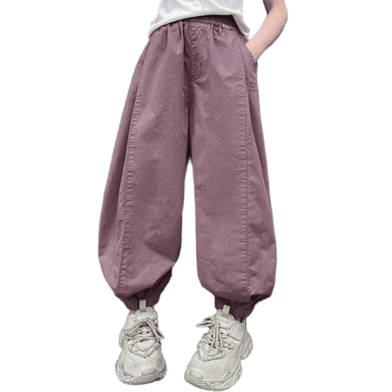 Girls Baggy Wide Leg Pants Kids Elastic Waist Parachute Track Pants with Pockets Tween Girls Trendy Clothes Bow Sweatpants