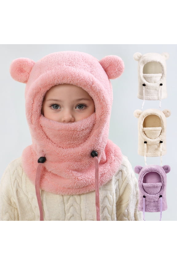 Girls Balaclava Hat, Fleece-Lined Knit with Animal Ears and Face Covering, Adorable All-in-One Winter Gear for Toddlers and Babies Pink S