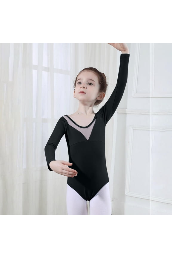 Girls Ballet Dance Bodysuits 5-18Y Teens Juniors Long Sleeve Jumpsuits Casual One-Piece Solid Color Stretchy Slim-Fit Workout Bodysuit