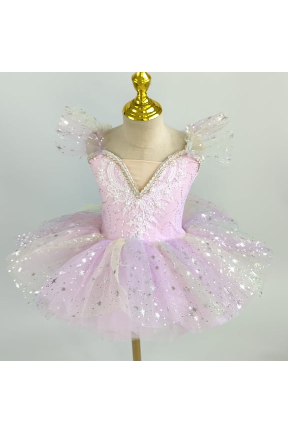 Girls Ballet Dance Dress 1-14 Years Kids Sleeveless V-Neck Soft Tulle Tutu Dress Little Swan Performance Outfit Princess Pageant Dance Gown Pink