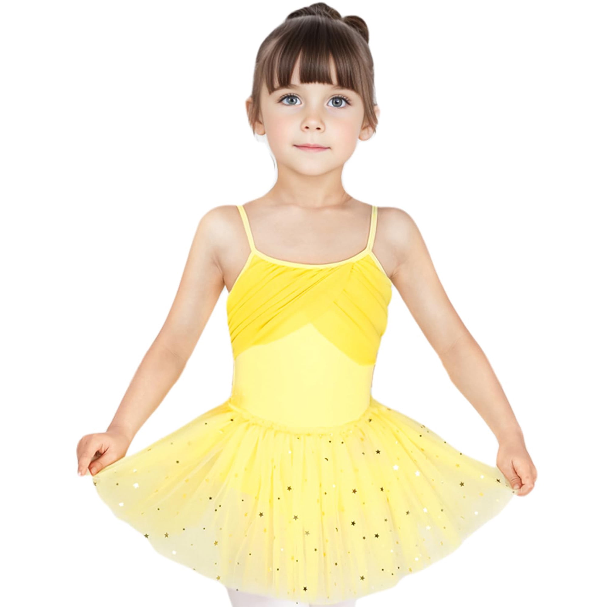 Girls Ballet Dance Dress, Toddler Leotards Shiny Ballet Tutu Skirt Bright  Yellow 2-10T