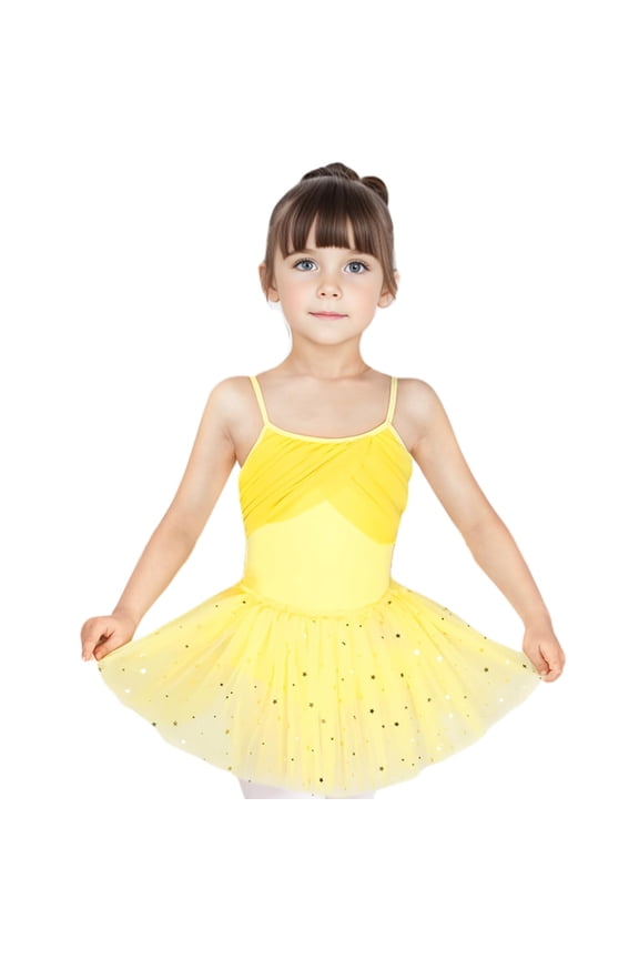 Girls Ballet Dance Dress, Toddler Leotards Shiny Ballet Tutu Skirt Bright Yellow 2-10T