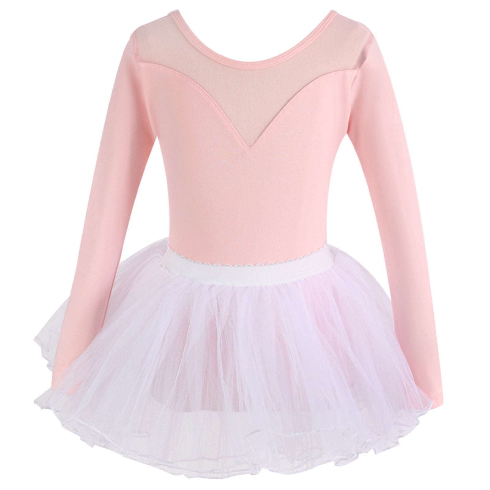 Girls Ballet Dance Dresses Long Sleeve Size 3-18 Juniors Teens Trendy Stretchy Slim-Fit A-Line Layered-Tulle Solid Crewneck Workout Dress