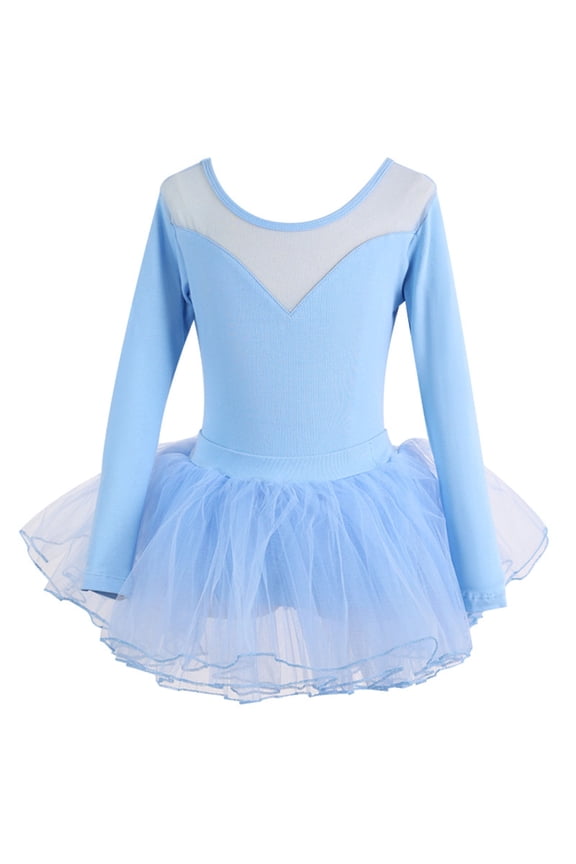 Girls Ballet Dance Dresses Long Sleeve Size 3-18 Juniors Teens Trendy Stretchy Slim-Fit A-Line Layered-Tulle Solid Crewneck Workout Dress