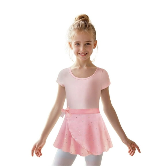 Girls Ballet Dance Leotard Outfit with Removable Ruffle Sleeve Tutu Skirt and Glitter Detachable Design for Ballerina Performance