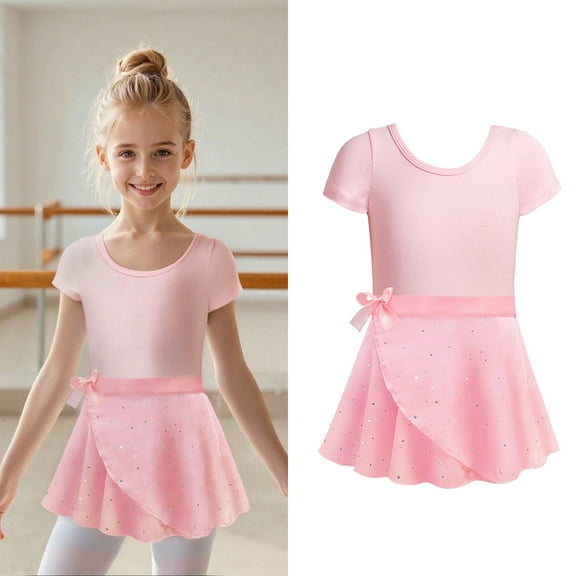 Girls Ballet Dance Leotard Outfit with Removable Ruffle Sleeve Tutu Skirt and Glitter Detachable Design for Toddler Ballerina Performance