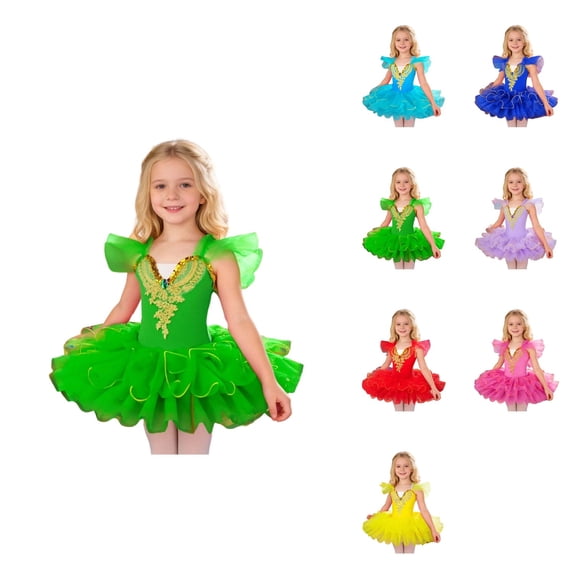 Girls' Ballet Dress, Playful Dance Tutu with Soft Net Overskirt for Performances and Gymnastics Leotard