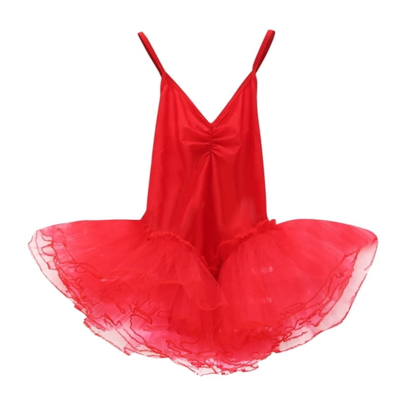 Girls Ballet Dress Swimsuit For Dancing Camisole Mesh Splicing Leotard Dance Tutu Princess Dress