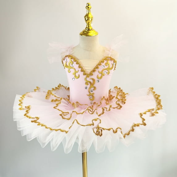 Girls Ballet Dresses Tulle-Tutu Size 1-14 Teens Kids Trendy Slim-Fit Ruffle Sleeve Color-Block Dance Performance Costumes Dress