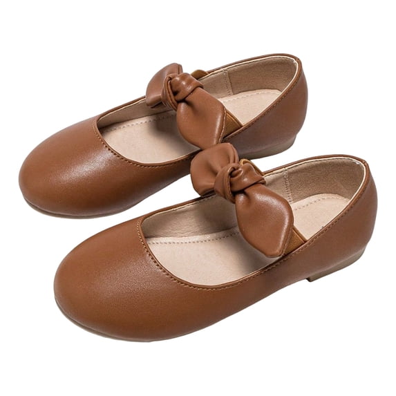 Girls Ballet Flat Dress Shoes Elastic Band Bowknot Mary Jane Wedding Party Shoes Solid Color Casual School Shoes Brown 2.5 Big Kid