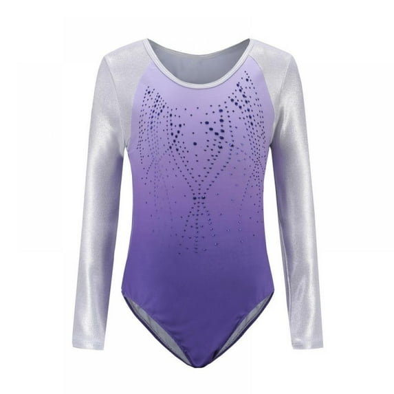 Girls Ballet Leotard Dancewear, Sparkly Long Sleeve Bodysuit, Stretchy Onesies Gym Suit for Dance, Gymnastic