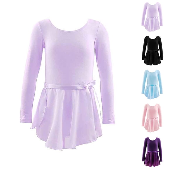 Girls Ballet Leotard Dress Long Sleeve Tutu Skirt Dance Dresses Long Sleeve Bow Dancewear for Toddler Kids