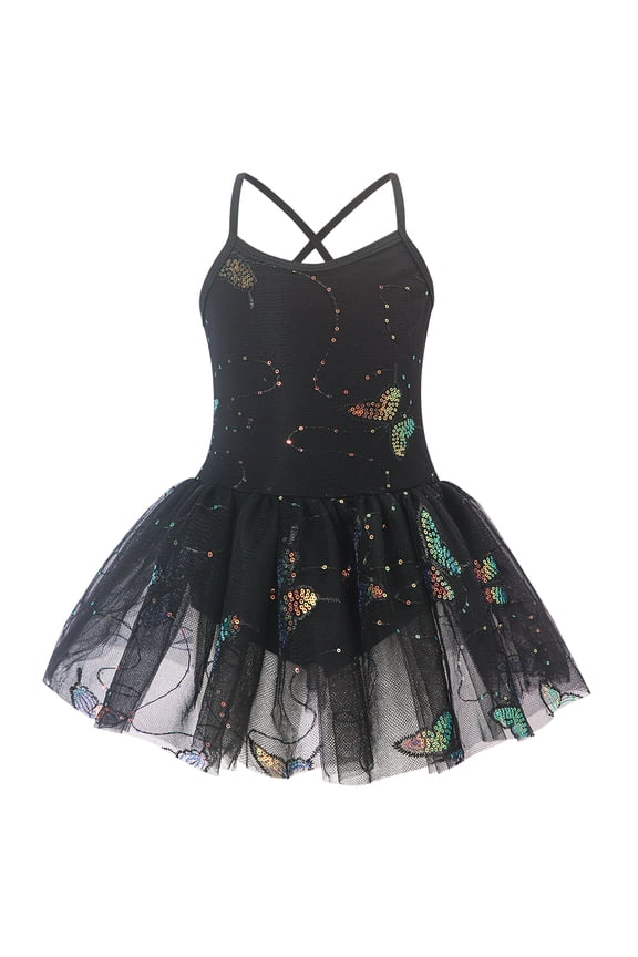 Girls Ballet Leotard with Tutu Skirt Dance Clothes Gymnastics Camisole Bodysuit Butterfly Training Outfit