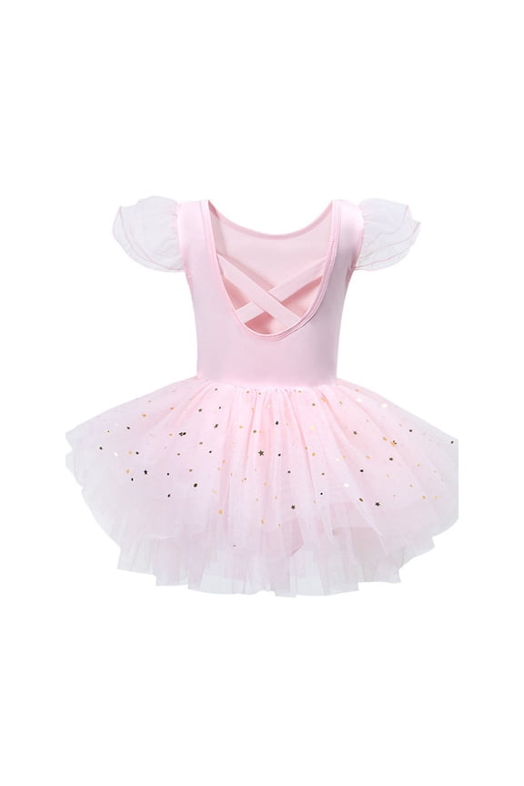 Girls Ballet Leotards Ruffle Sleeve Bow Back Tutu Ballerina Role Play Toddler Dance Dress Outfit Light Pink 5 Y-5 Y