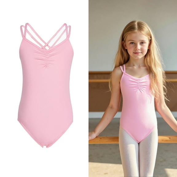 Girls Ballet Leotards Spaghetti Strap Girls Pink Leotard Ballet Outfit Kids Dance Leotards for Girls 5-6 Years