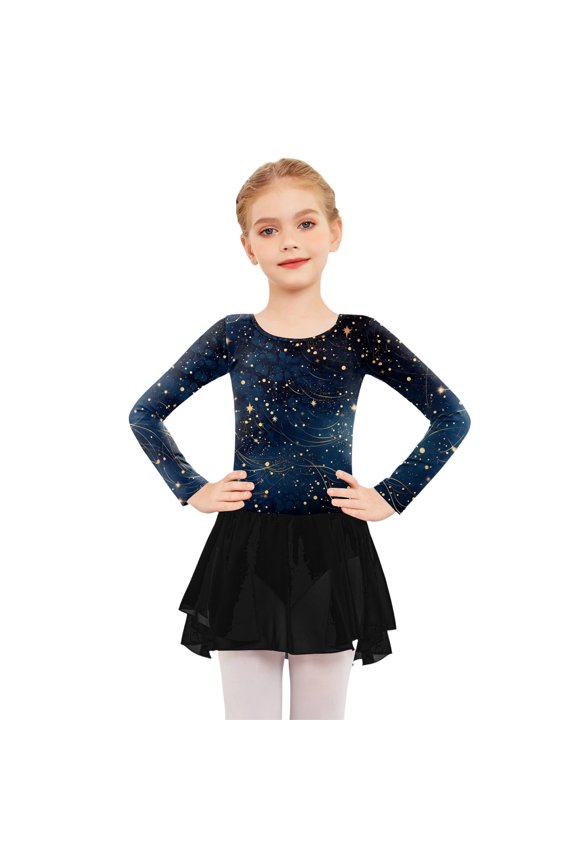 Girls Ballet Leotards for Dance Hollow Crisscross Back Long Sleeve,Dark Blue,9-10 Years