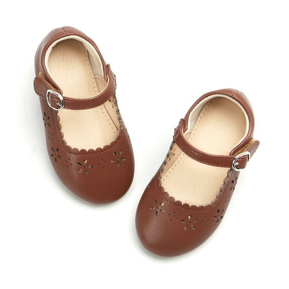 Girls Ballet Mary Jane Flats Toddler Kids Flower Girls Party Dress Shoes(AG209 Brown/6M)
