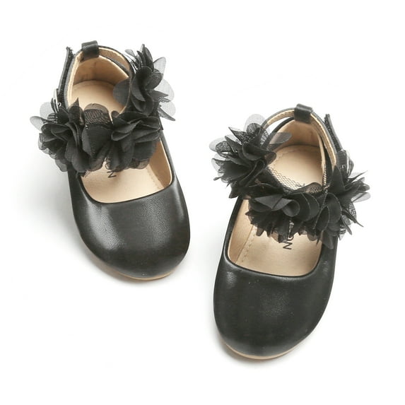 Girls Ballet Mary Jane Flats Toddler Kids Flower Girls Party Dress Shoes(AG244 Black/5M)