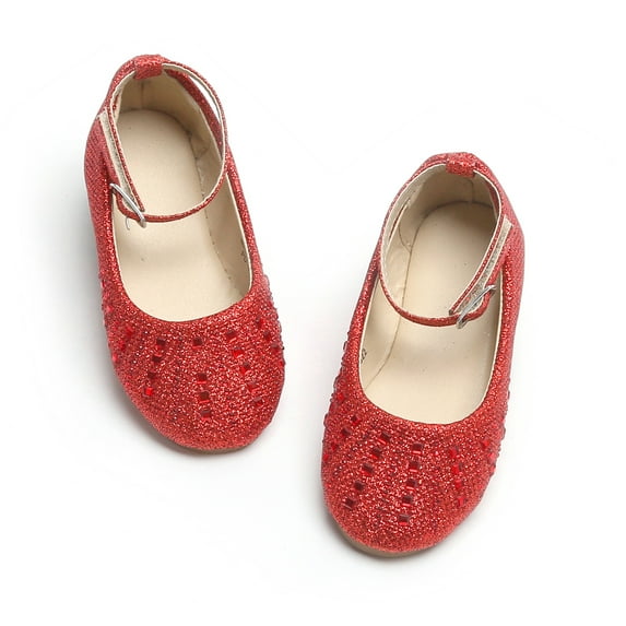 Girls Ballet Mary Jane Flats Toddler Kids Flower Girls Party Dress Shoes(AH21 Red/5M)