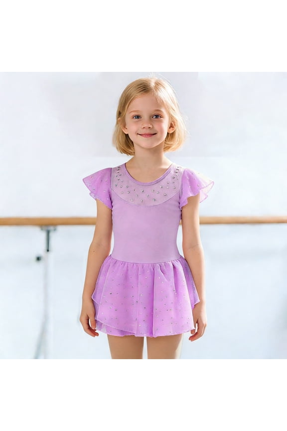 Girls Ballet Romper with Sparkly Skirt for Dance Practice and Performance Kids -Piece Outfit for Gymnastics and Dance, 3-4 Years, Purple