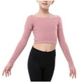 thumbnail image 1 of Girls Ballet Sweater 5t Long Sleeve Dance Cropped Sweaters Soft Warm Ribbed Pullover for Leotards Pink, 7 Y, 1 of 7