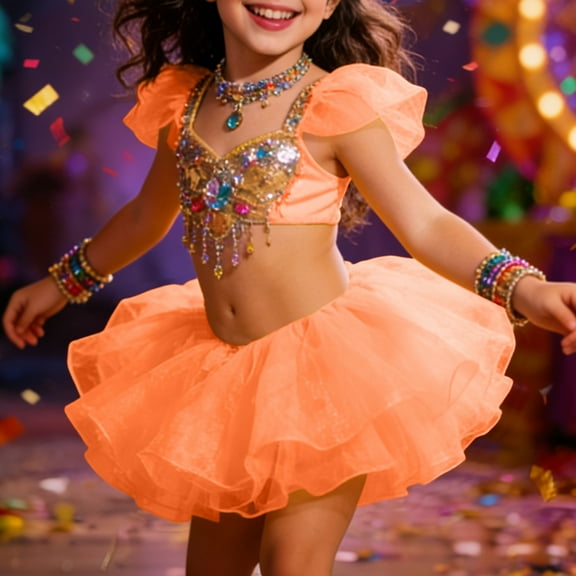 Girls Ballet Tutu Skirt Sparkly Leotard Dress for Dance Performance Recital Party Play