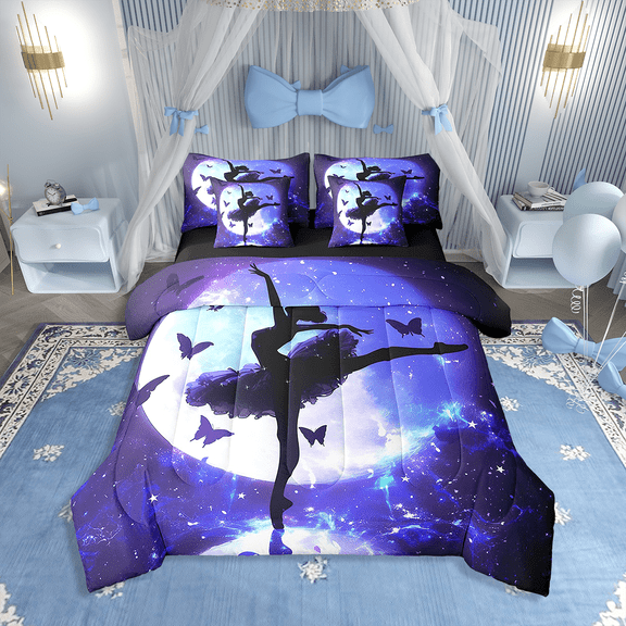 Ballet Twin Comforter Set With Sheets 7 Piece Ballet Dancer Bed In A Bag Ballerina Bedding Set Teen Women Starry Sky Moon Butterfly Bed Set Reversible