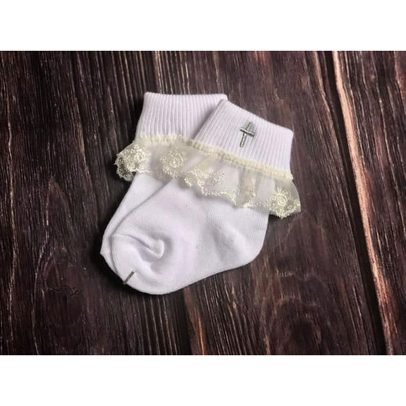 Girls Baptism Socks, Baptism Socks, Socks, Special Occasion Wear, White Cross, Baby Shower Gift 6-12M