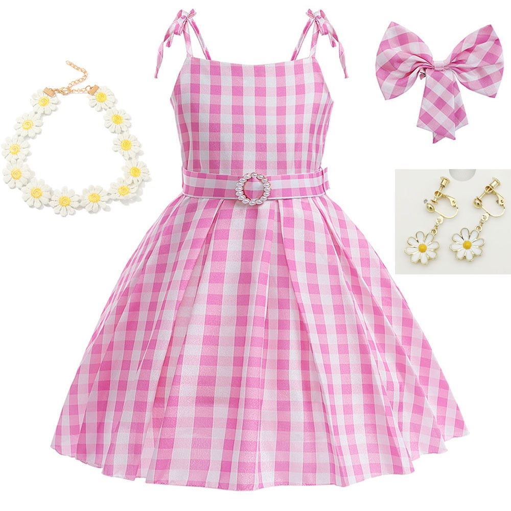 Barbie Movie Cosplay Costume - Pink Plaid Slip Sleeveless Dress - Kuru Store