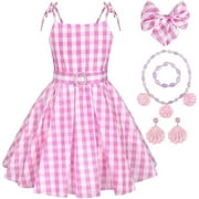 SUEE Girls Barbiiiie Pink Costume Dress Movie Cosplays Outfits Kids Halloween Party Dress Up