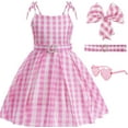 thumbnail image 1 of Girls Barbiiiie Pink Costume Dress Movie Cosplays Outfits Kids Halloween Party Dress Up, 1 of 8