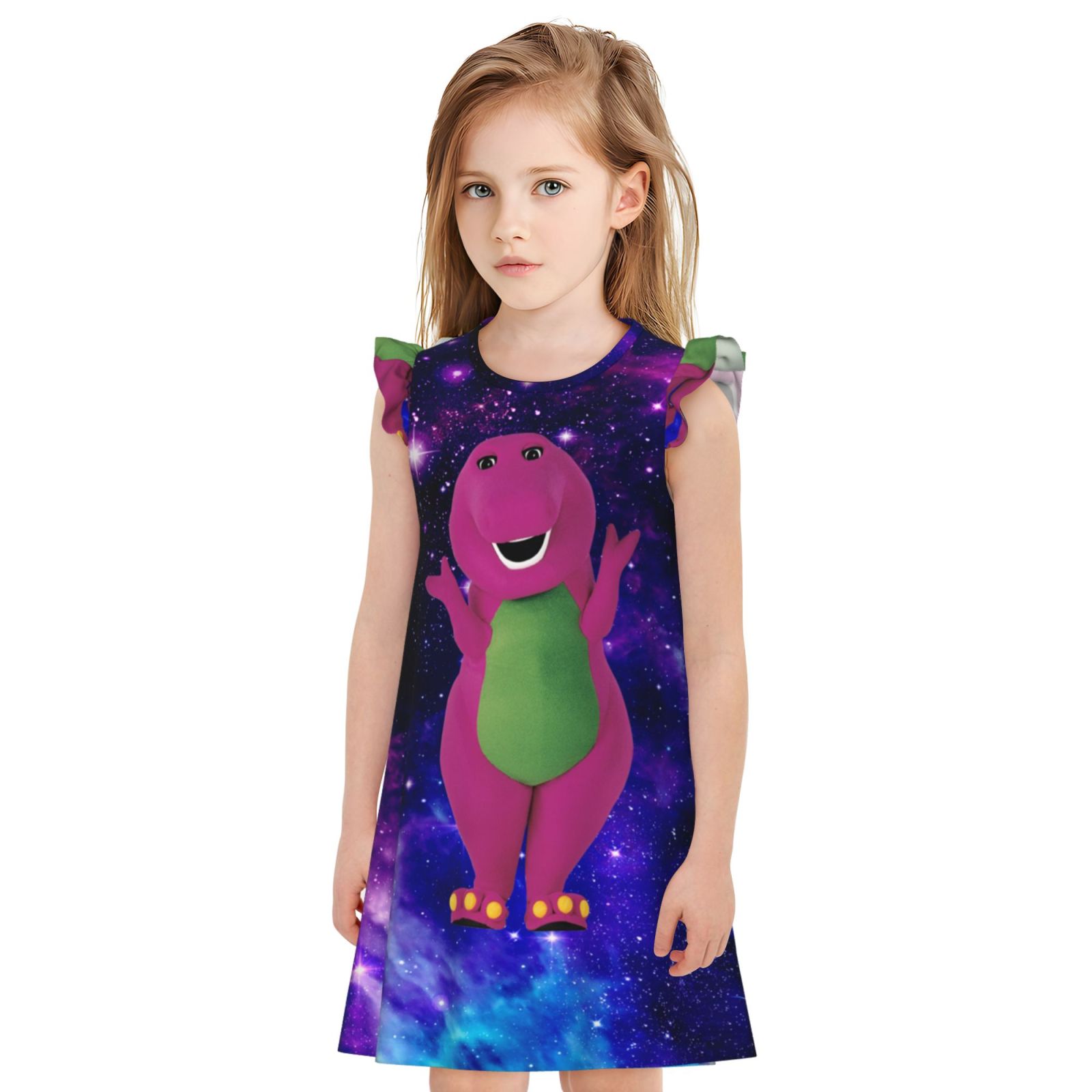 Girls Barney And Friends Princess Gown Dress Cartoon Printed Home ...