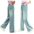 thumbnail image 1 of Girls Barrel Jeans Elastic Waist Wide Leg Jeans Loose Casual Demin Pants for Child Girl 9-10 Years, 1 of 5