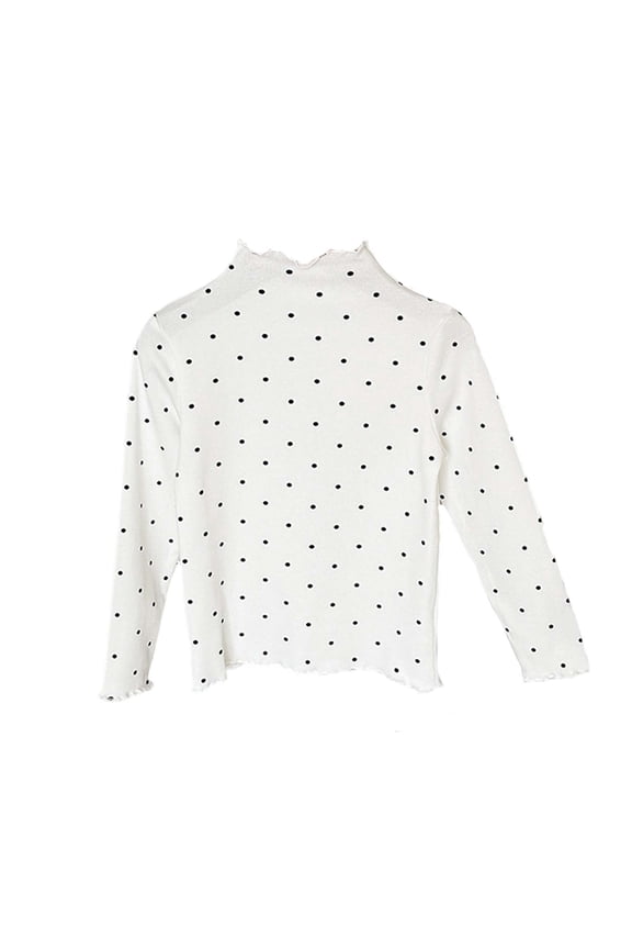 Girls Base Layer Top Ruffle Turtleneck Long Sleeve Cotton T-Shirts Ruffled Hem Tees