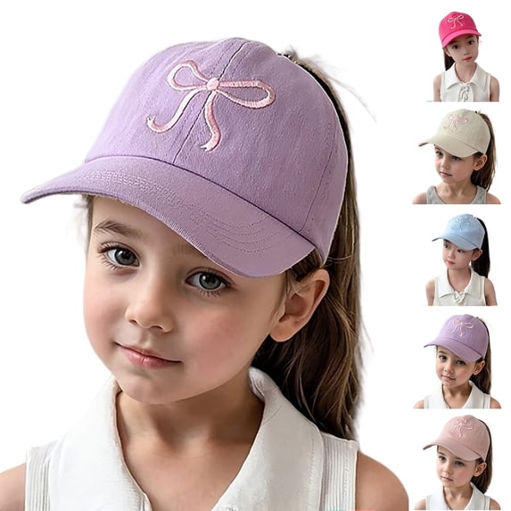 Girls Baseball Cap Adjustable Sun Protection Outdoor Summer Hats Bow Embroidered Hat Size 2-8 Years