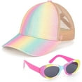 thumbnail image 1 of Kids Baseball Cap with Sunglasses for Girls Age 3-10 Years, UV Protection Outdoor Adjustable Rainbow Sun Hat Summer Mesh Trucker Hat Kids Polarized Sunglasses, 1 of 7