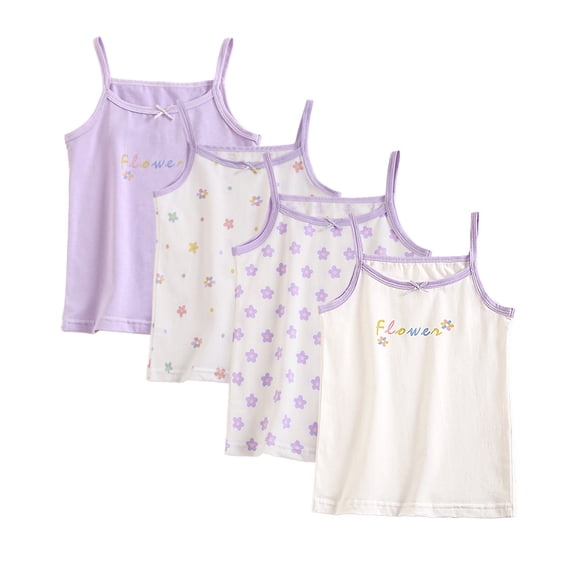 Girls' Basic Camisole 4-Pack 3-12 Years 95% Cotton Tagless Sleeveless Undershirts Soft Toddler Sizing Multiple Colors