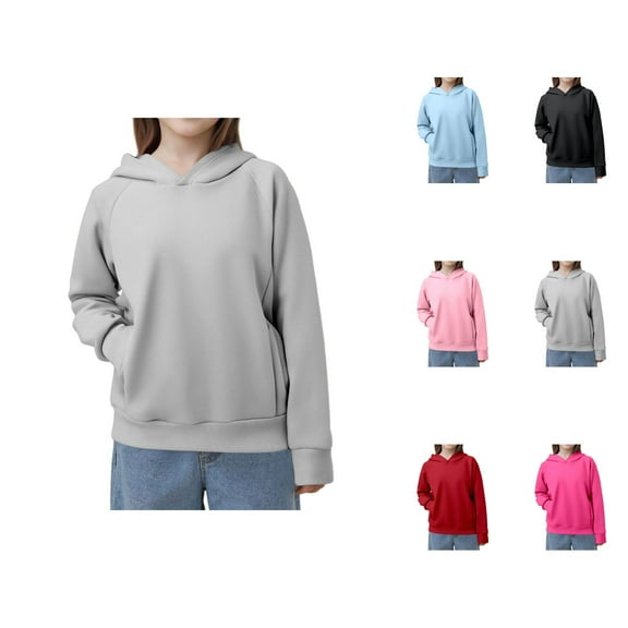 Girls Basic Hoodies 2025 Fall Winter Long Sleeve Casual Plain Hooded Sweatshirt with Pockets Kids Pullover Tops