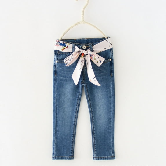 Girls Basic Jeans High Waisted Slim Fit Stretchy Cotton Denim Pants with Belt Strap Pockets Cute Jean Pant (9 Years, Blue)