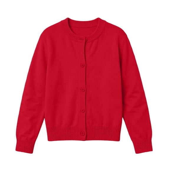 Girls Basic Knit Cardigan Crew Neck Button Down Layering Sweater Cute School Uniforms Tops