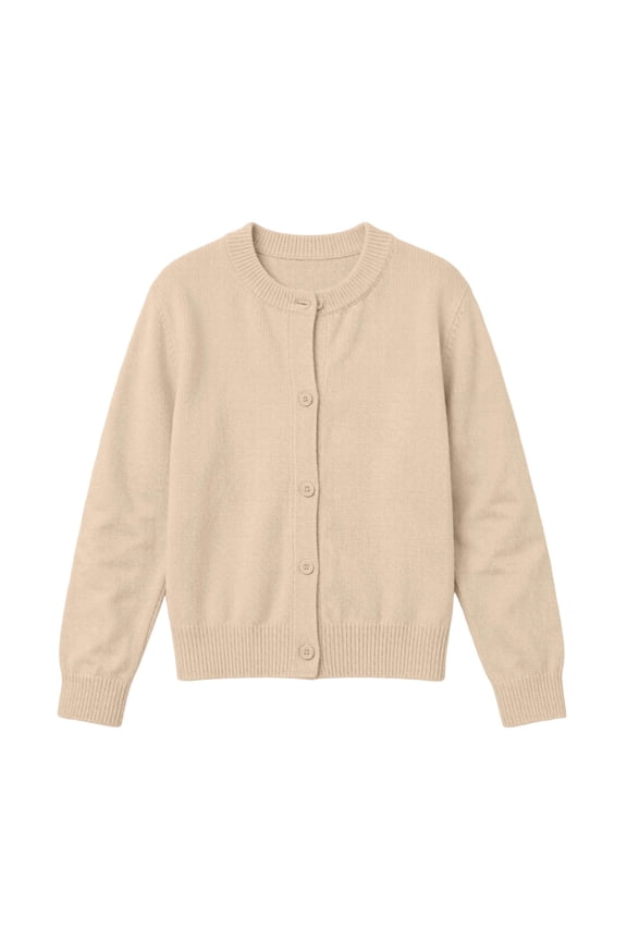 Girls Basic Knit Cardigan Crew Neck Button Down Layering Sweater Cute School Uniforms Tops