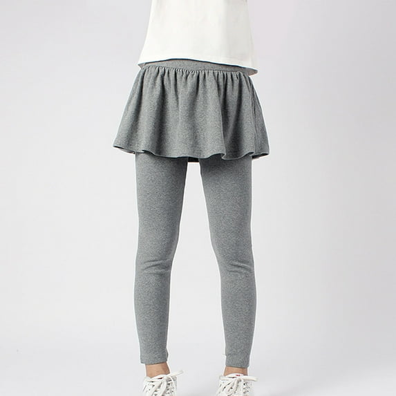Girls Basic Leggings New Girls Leggings with Skirt School Uniform Pants Kids Casual Stretchy Pleated Pantskirt Gray 9-10 Years