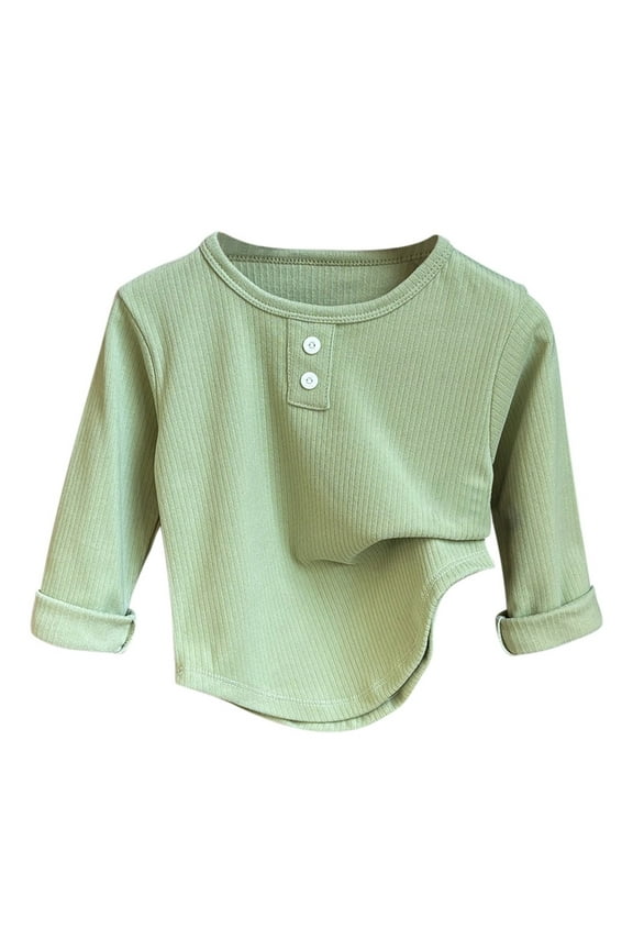 Girls Basic Long Sleeve Shirts Casual Crew Hight Neck Fall and Winter Loose Blouse Tops Green, 5-6 Years / 130