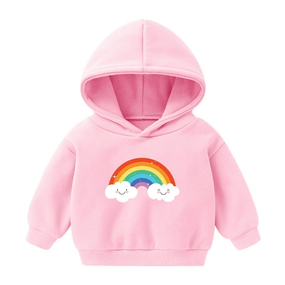Girls Basic Loose Hoodie Sweatshirt Girls Boys Long Sleeve Pullovers Rainbow Printing Fleece Hooded Children's Print Hooded Warm Winter Toddler Baby Basic Sports Tops Fall Winter Hoodie