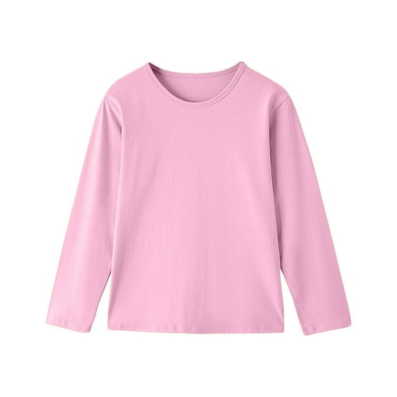 Girls' Basic T-shirts Long Sleeve Layering Tees Soft Cotton Solid Color Crewneck Fall Spring Winter Tops for Boys (10 Years, Pink)