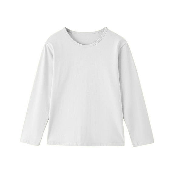Girls' Basic T-shirts Long Sleeve Layering Tees Soft Cotton Solid Color Crewneck Fall Spring Winter Tops for Boys (7 Years, White)