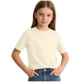 thumbnail image 1 of Girls Basic Tees Size 12-14 Short Sleeve Summer Casual T Shirt Tops School Crew Neck Fashion Kids Tshirts 12 Years, Beige, 1 of 6
