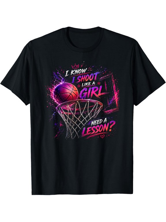 Girls Basketball I Shoot Like A Girl Confident Player Quote T-Shirt - Classic Student athlete tee Unisex 100% Cotton Crew Neck T-Shirt Breathable Casual Everyday Wear Affordable Graphic Soft Cheap t