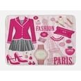 thumbnail image 1 of Girls Bath Mat, Fashion Theme in Paris with Outfits Dress Watch Purse Perfume Parisienne Landmark, Non-Slip Plush Mat Bathroom Kitchen Laundry Room Decor, 29.5 X 17.5 Inches, Pink Biege, Ambesonne, 1 of 2