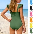 thumbnail image 1 of Girls Bathing Suit 1 Piece Swimsuits Green Girls Ruffles Adjustable Straps Tween Swimwear Summer Clothes 7-8 Years, 1 of 5